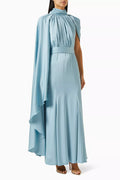 Draped Cape-sleeve Maxi Dress in Satin