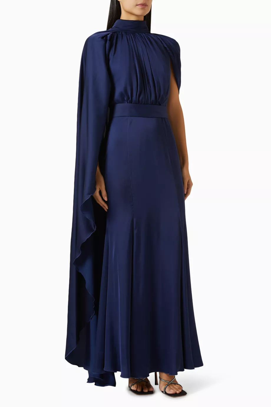 Draped Cape-sleeve Maxi Dress in Satin
