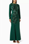 Floral Appliqué Maxi Dress in Crepe