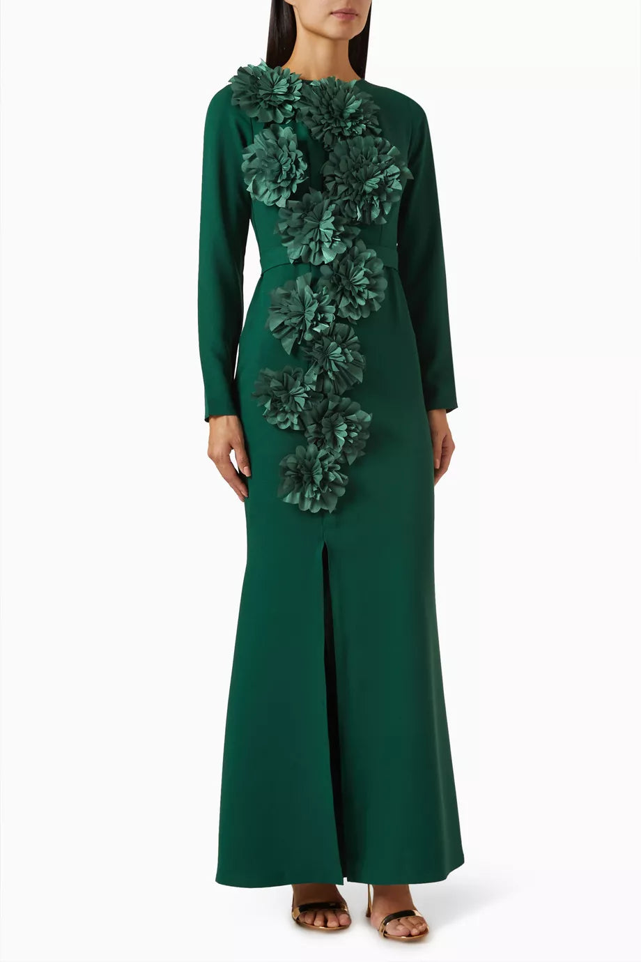 Floral Appliqué Maxi Dress in Crepe