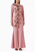 Floral Appliqué Maxi Dress in Crepe