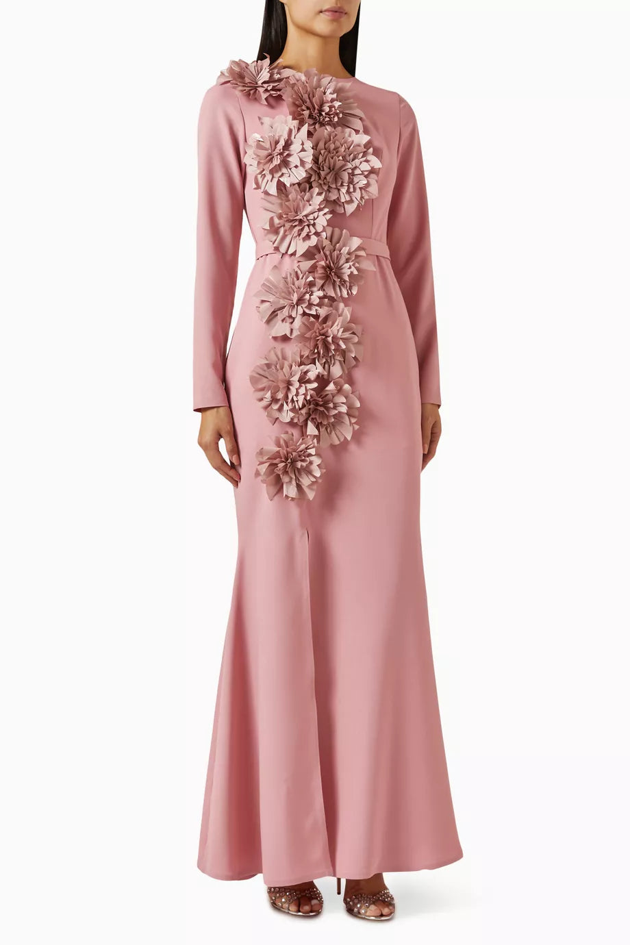Floral Appliqué Maxi Dress in Crepe