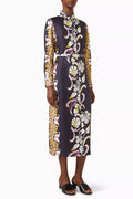 Floral-print Shirt Dress in Silk Twill