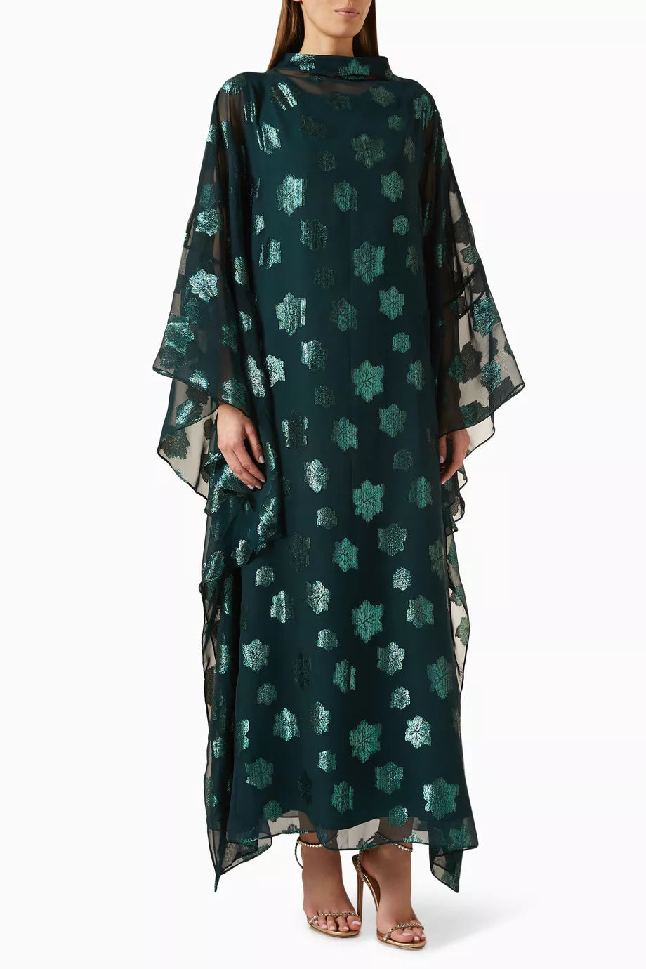 Glitter Leaf High Neck Kaftan