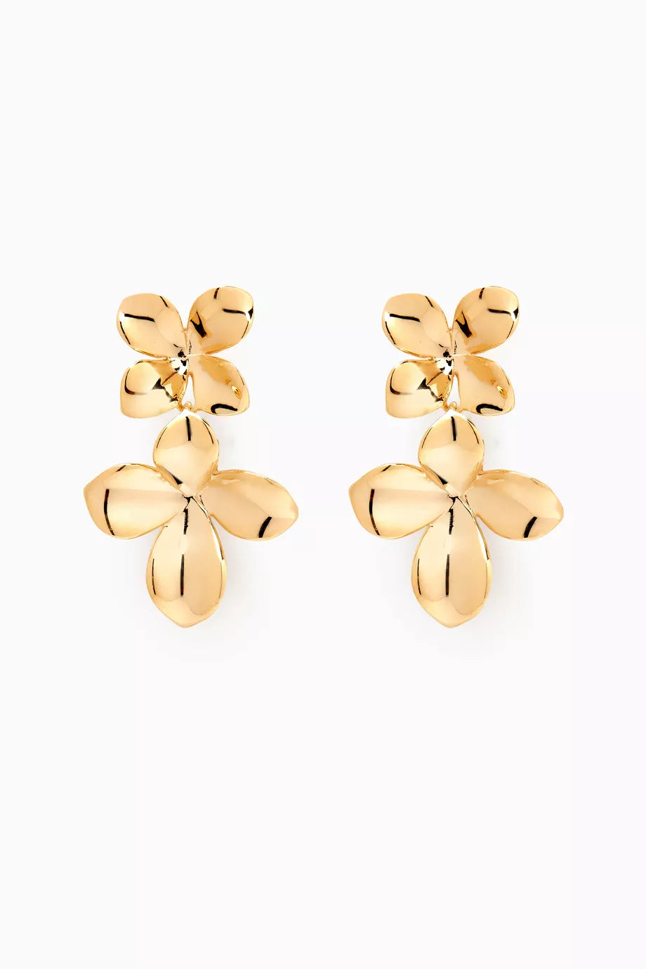 Double Flower Drop Earrings in 14kt Gold Vermeil
