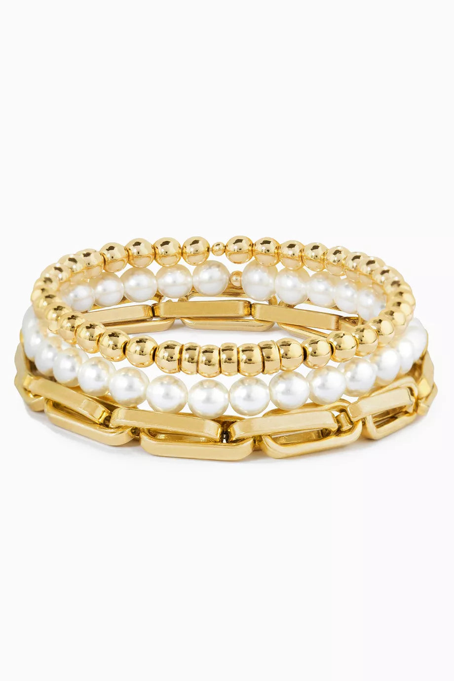 Alexandria Pearl Stretch Bracelet Set in 14kt Gold-plated Brass