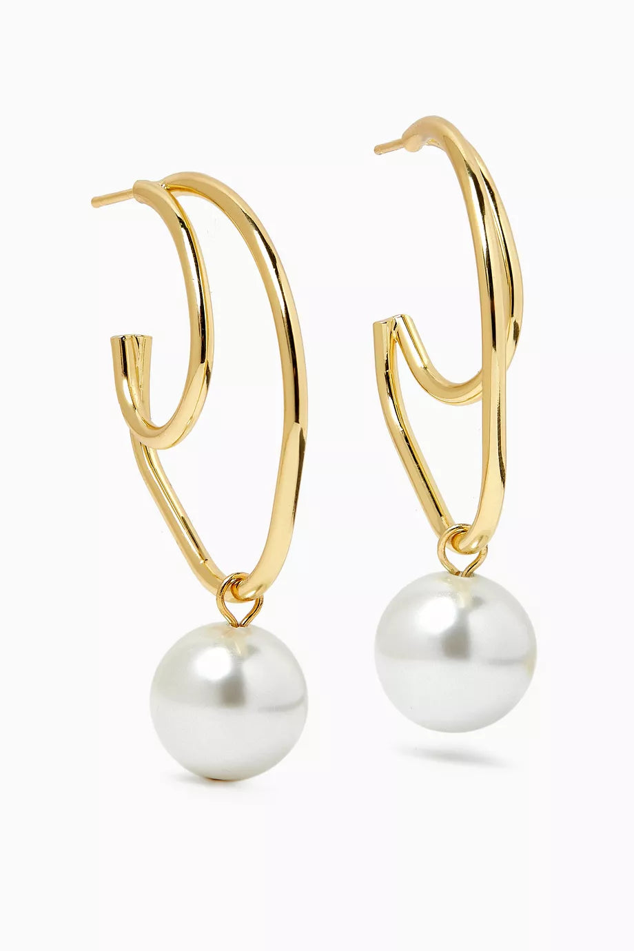 Barcelona Pearl Hoop Earrings in 18kt Gold-plated Brass