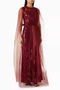 Maxi Dress & Cape in Sequin & Tulle