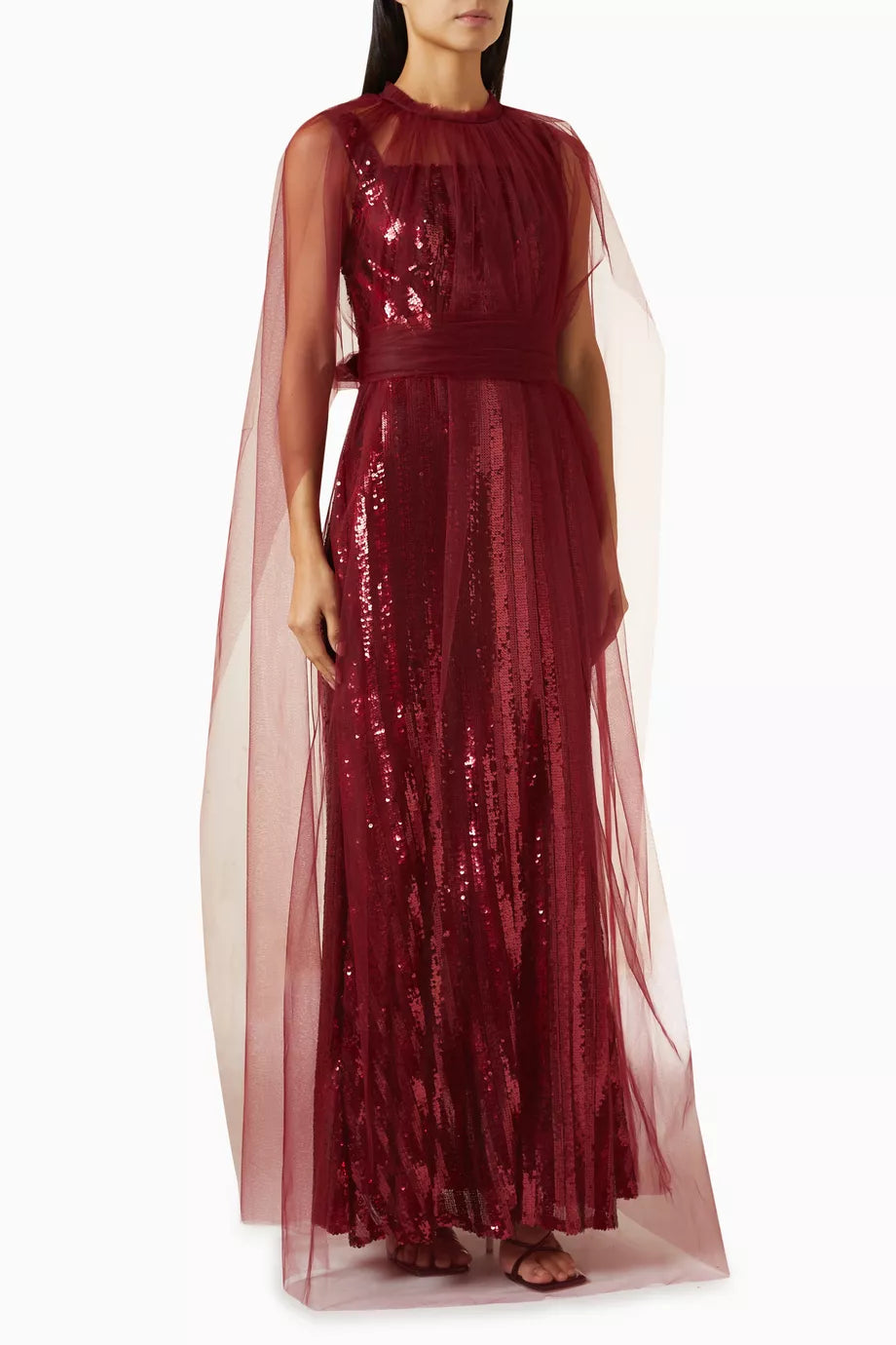 Maxi Dress & Cape in Sequin & Tulle