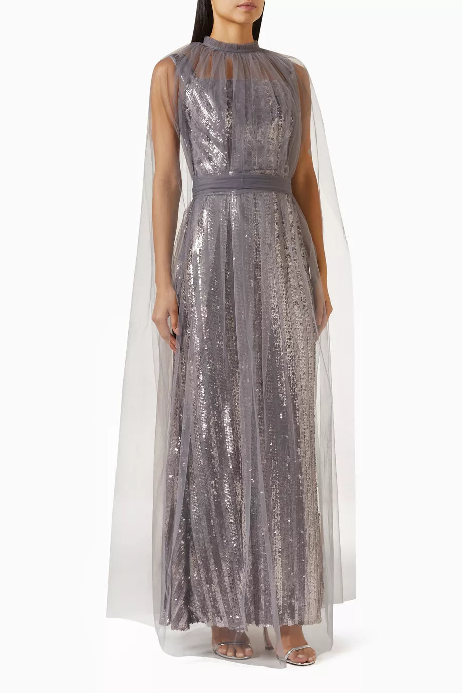Maxi Dress & Cape in Sequin & Tulle