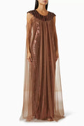 Cape-style Sleeves Maxi Dress in Sequin