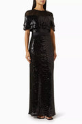 Cape-style Sleeve Maxi Dress in Sequin