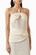 Halterneck Crop Top in Crinkle Lyocell-Blend