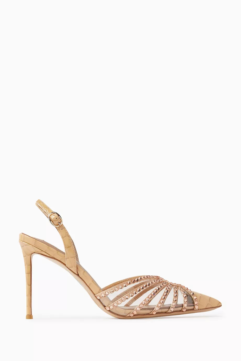 Ezeky 95 Crystal Pumps in Croc-embossed Leather