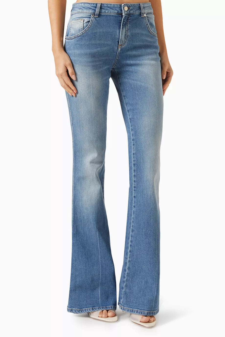 Faded Flared Jeans in Denim
