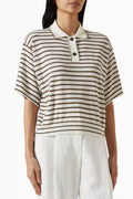 Striped Cropped Polo Shirt in Virgin Wool