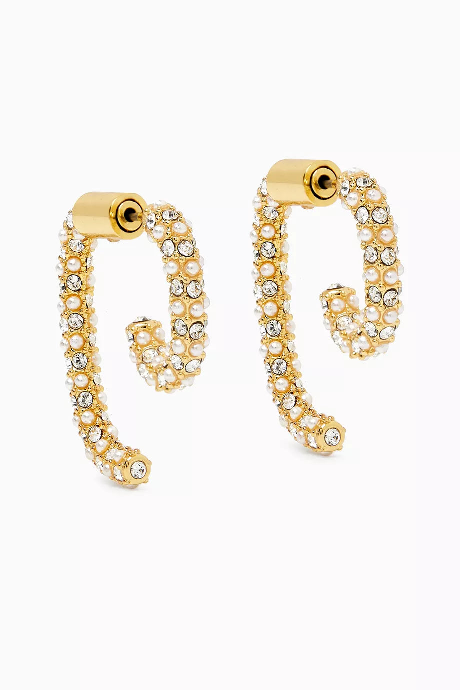 Mini Luna Pearl & Crystal Earrings in 12kt Plated Brass