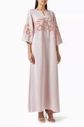 Embellished Kaftan in Silk and Linen