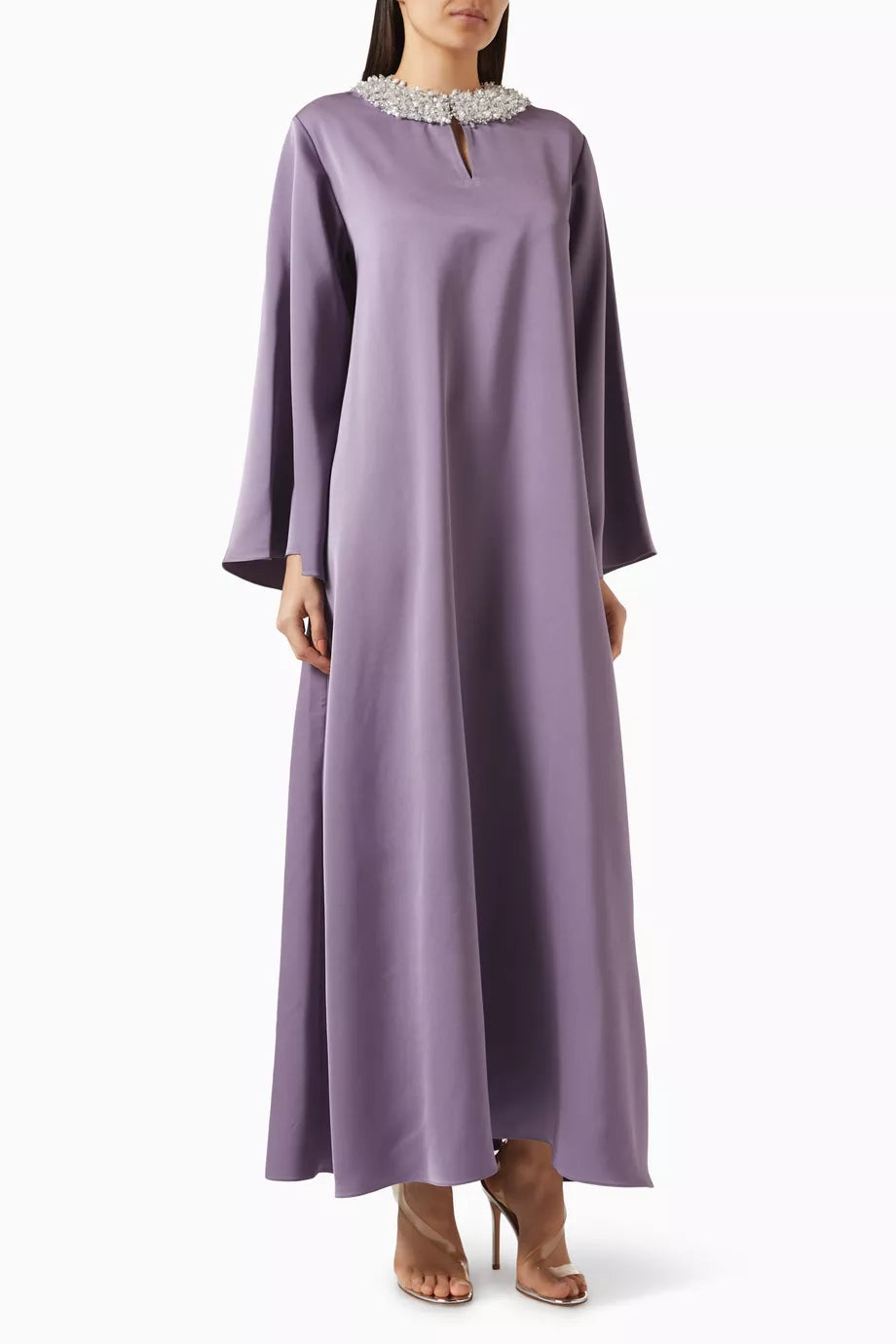 Embellished Neckline Kaftan in Silk