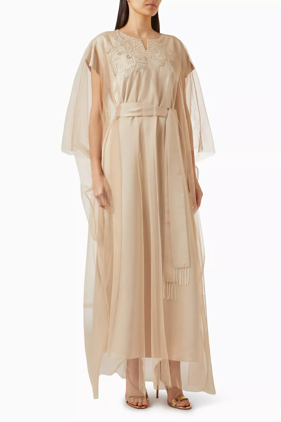 Abstract Embroidered Kaftan in Silk