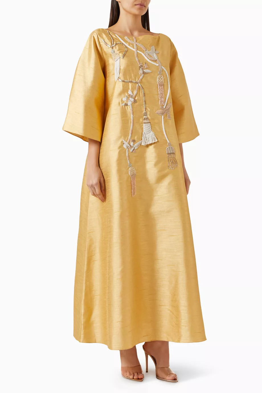 Embellished Kaftan in Raw Silk