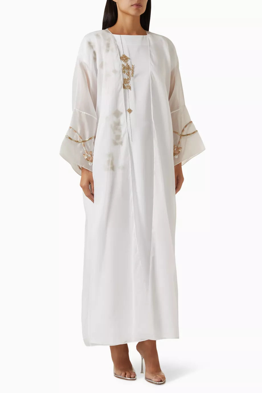 Embellished Sleeves Sheer Kaftan in Silk-organza
