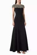 Melody Beaded Flared Dress in Crepe