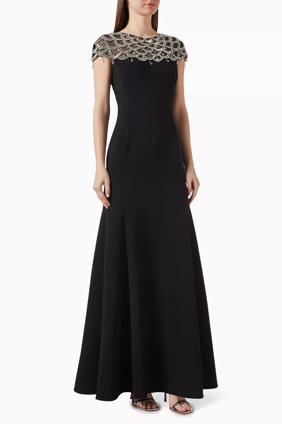 Melody Beaded Flared Dress in Crepe