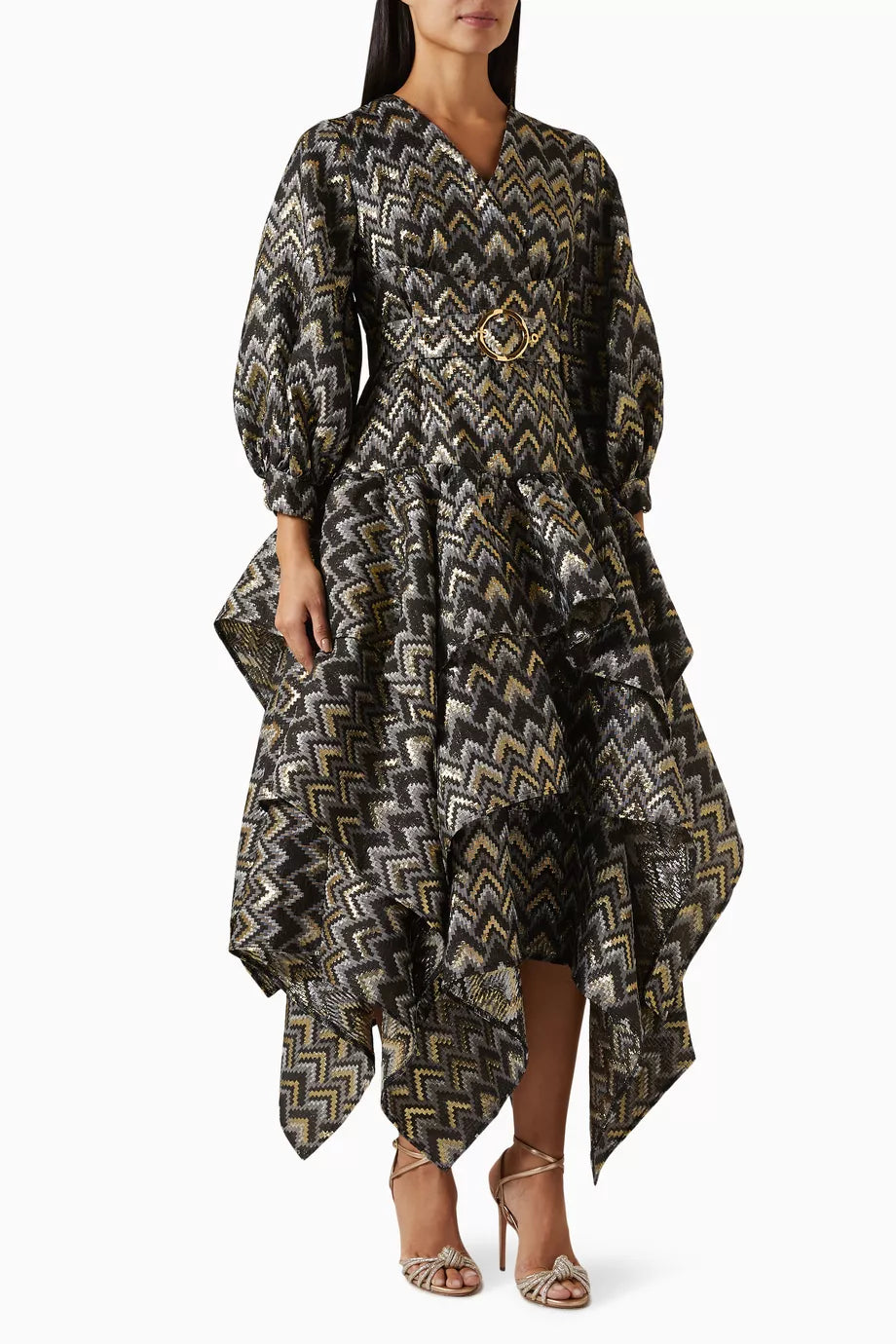 Belted Ruffled Midi Dress