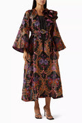 Floral-jacquard Belted Cape