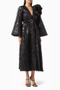 Feather-embellished Belted Cape
