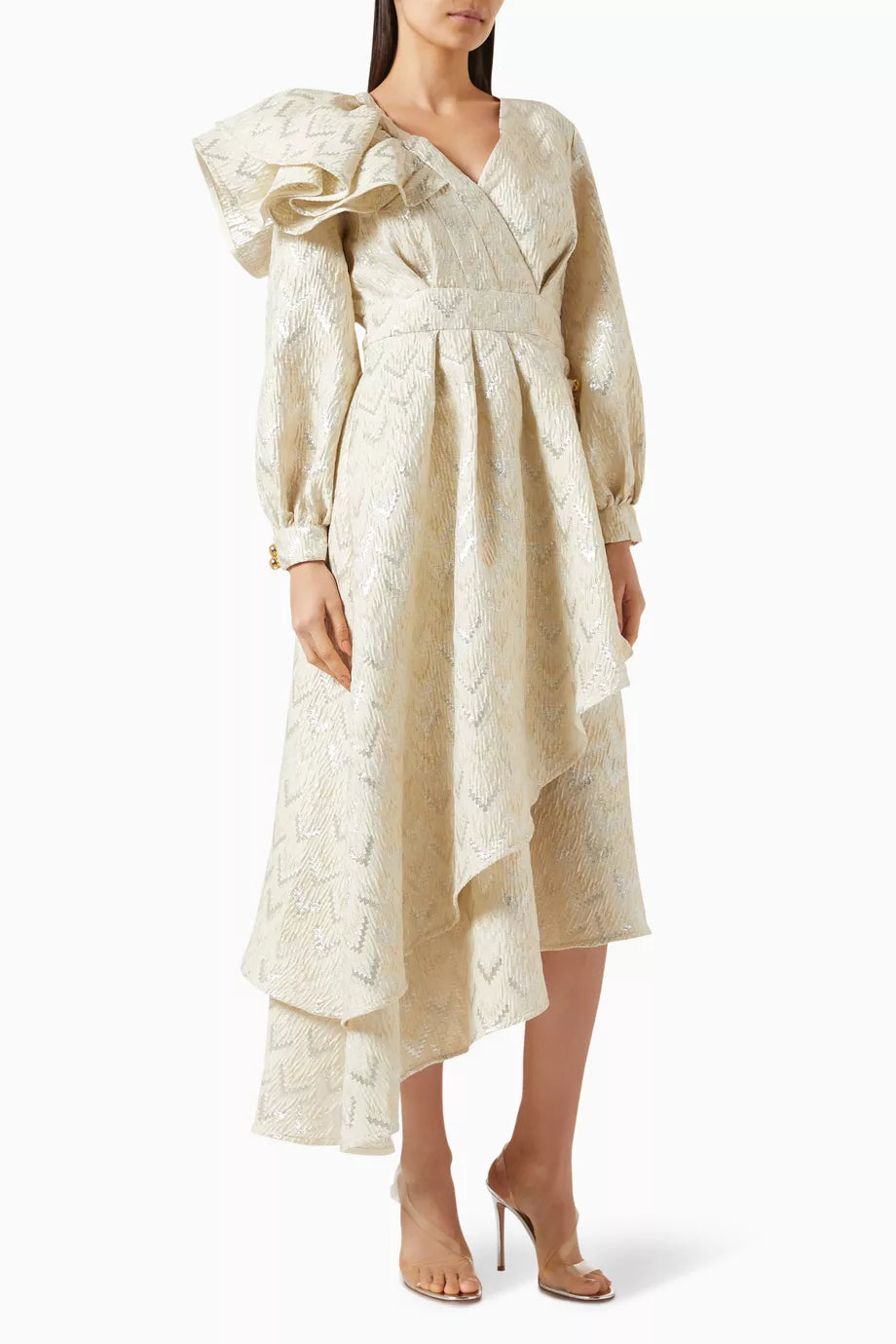 Asymmetrical Ruffled Midi Dress