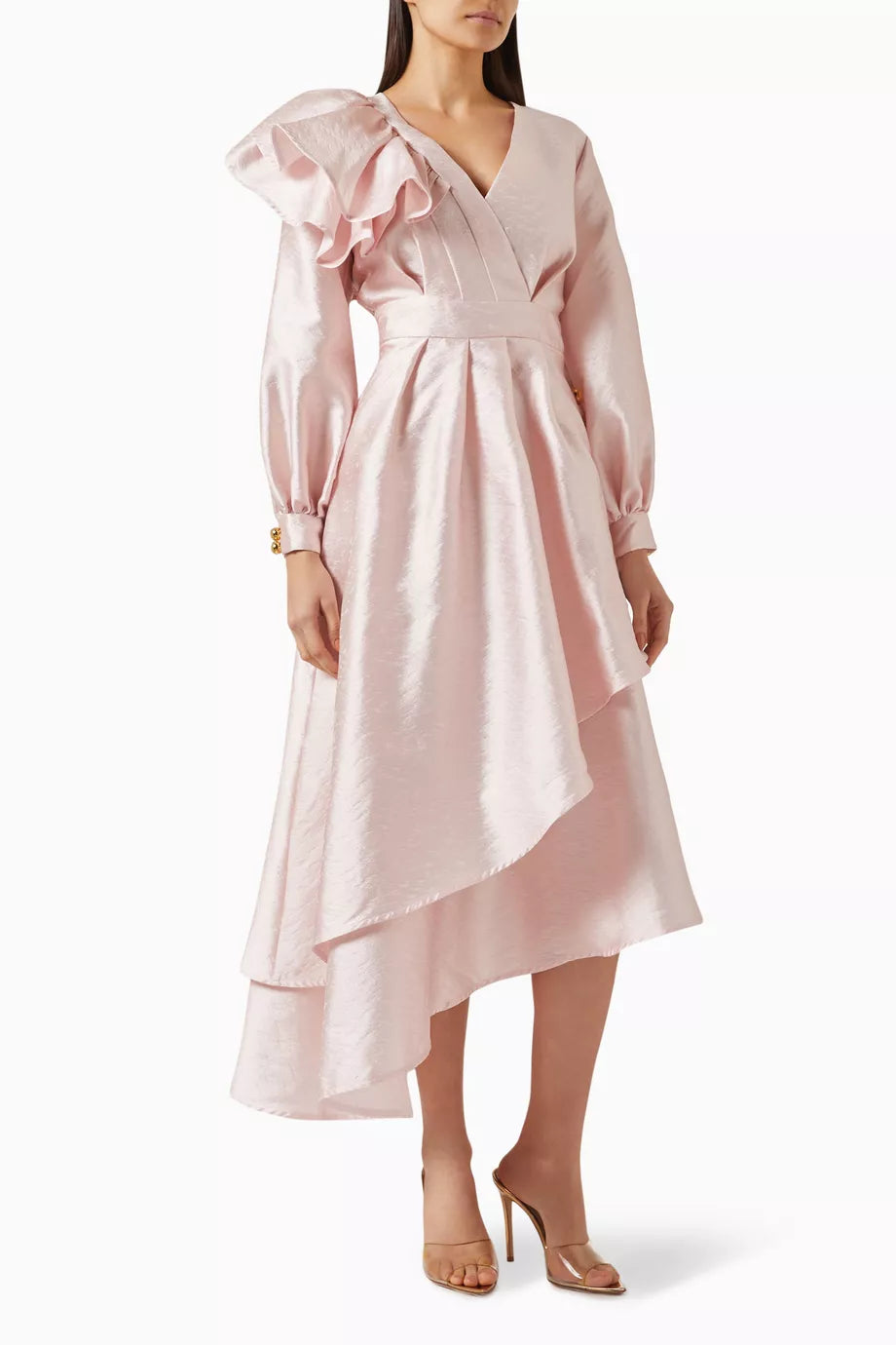 Asymmetrical Ruffled Midi Dress