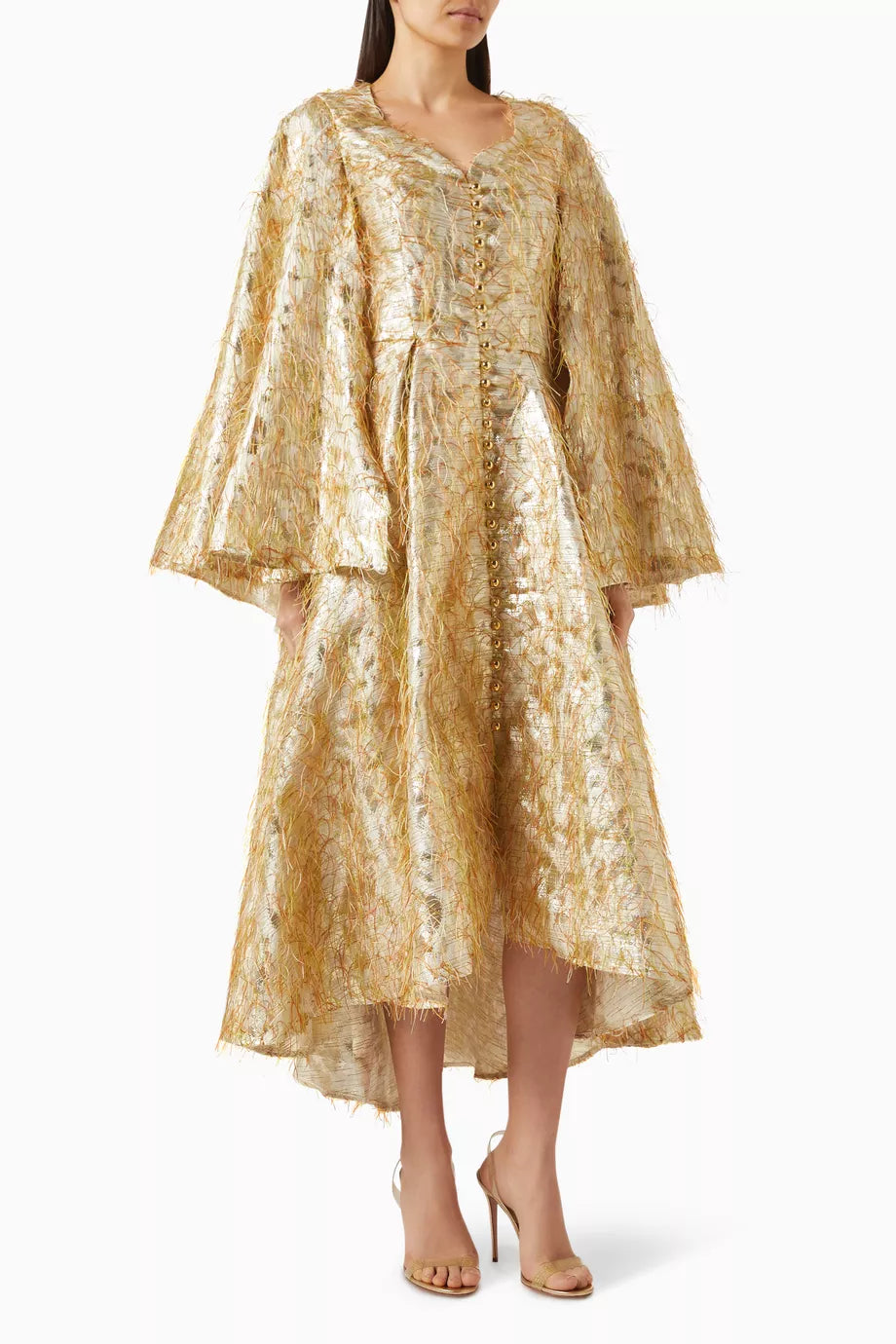 Flared Sleeves Midi Dress in Polyester