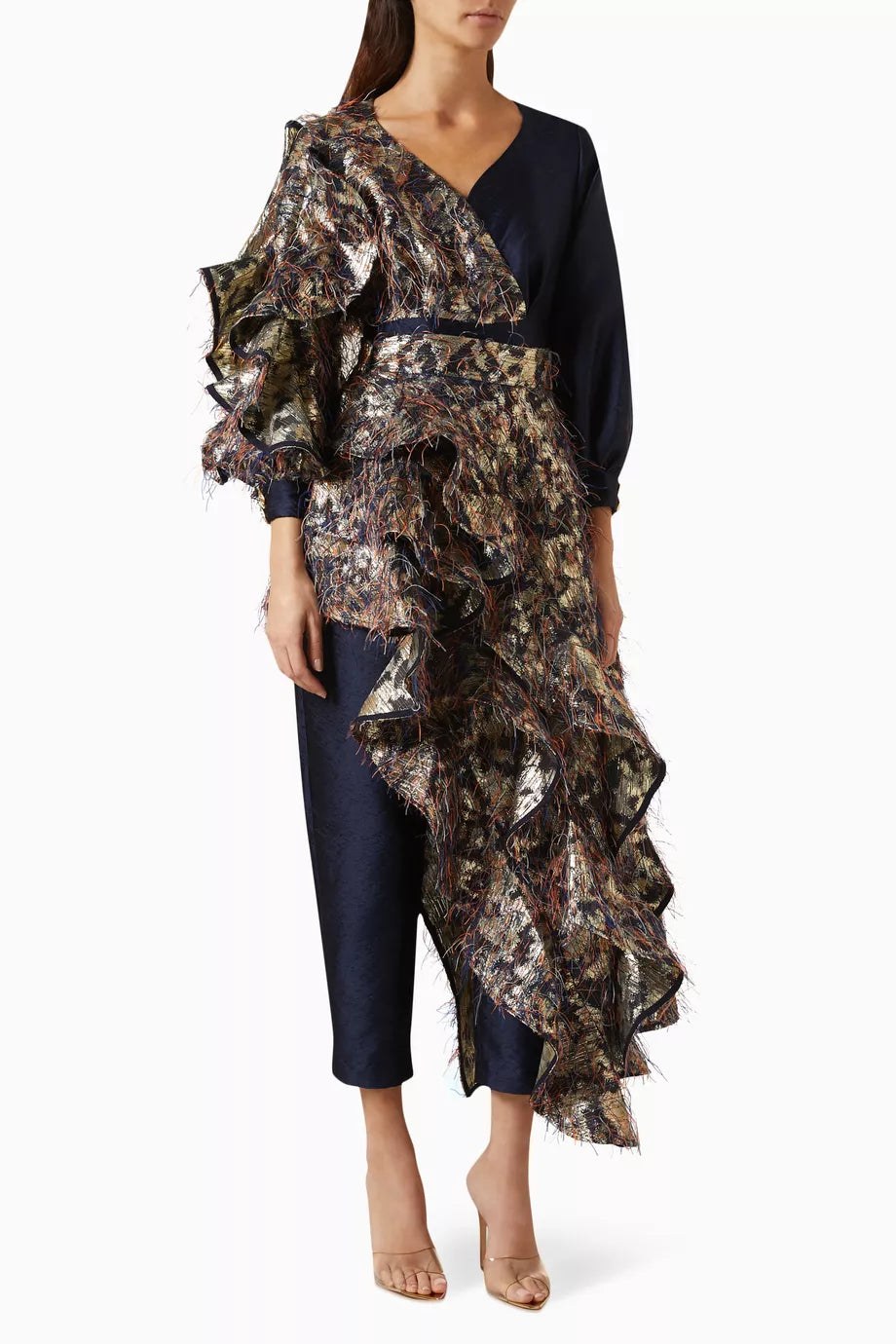 Asymmetric Jumpsuit in Satin & Textured Fabric