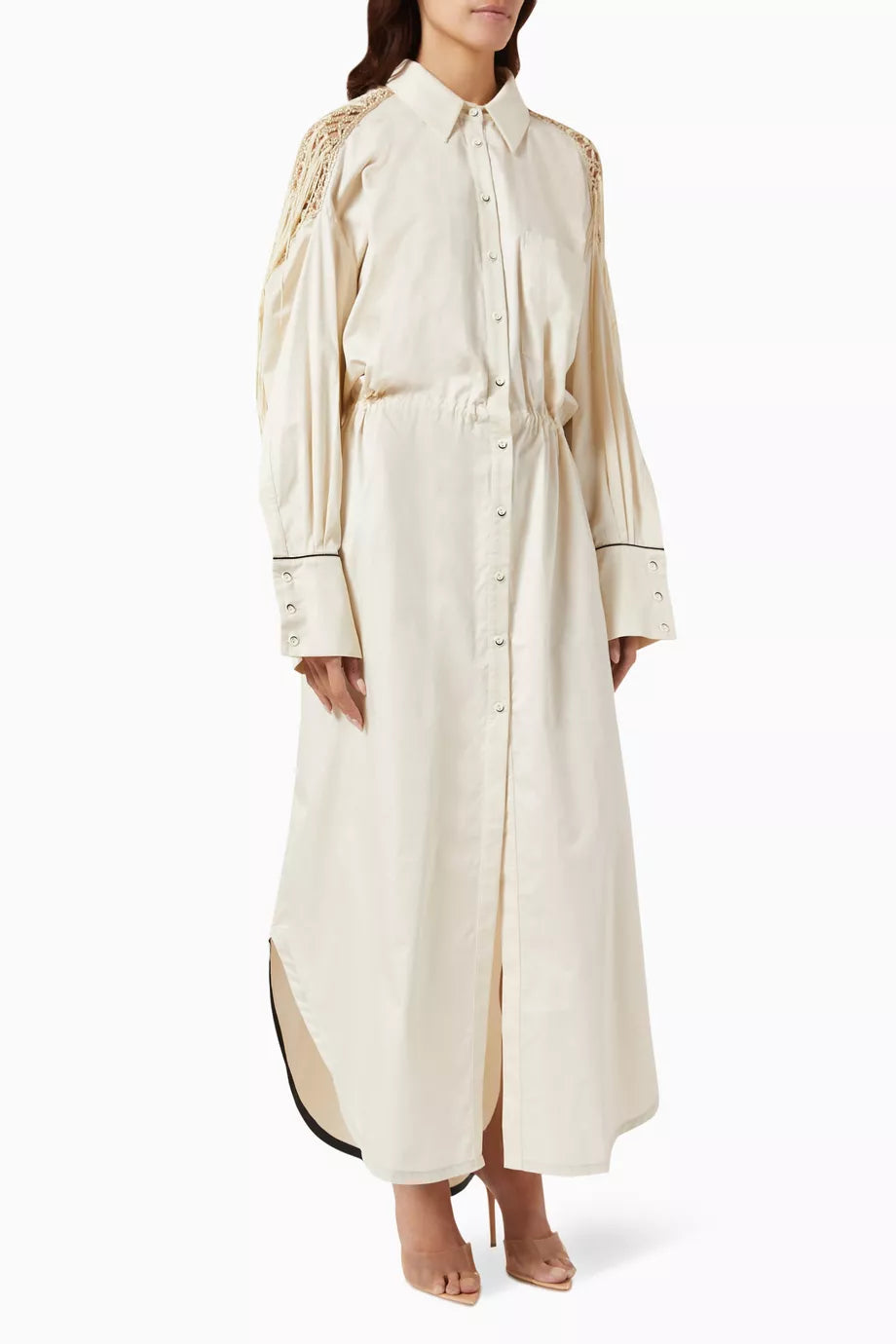 Crochet-detail Shirt Maxi Dress